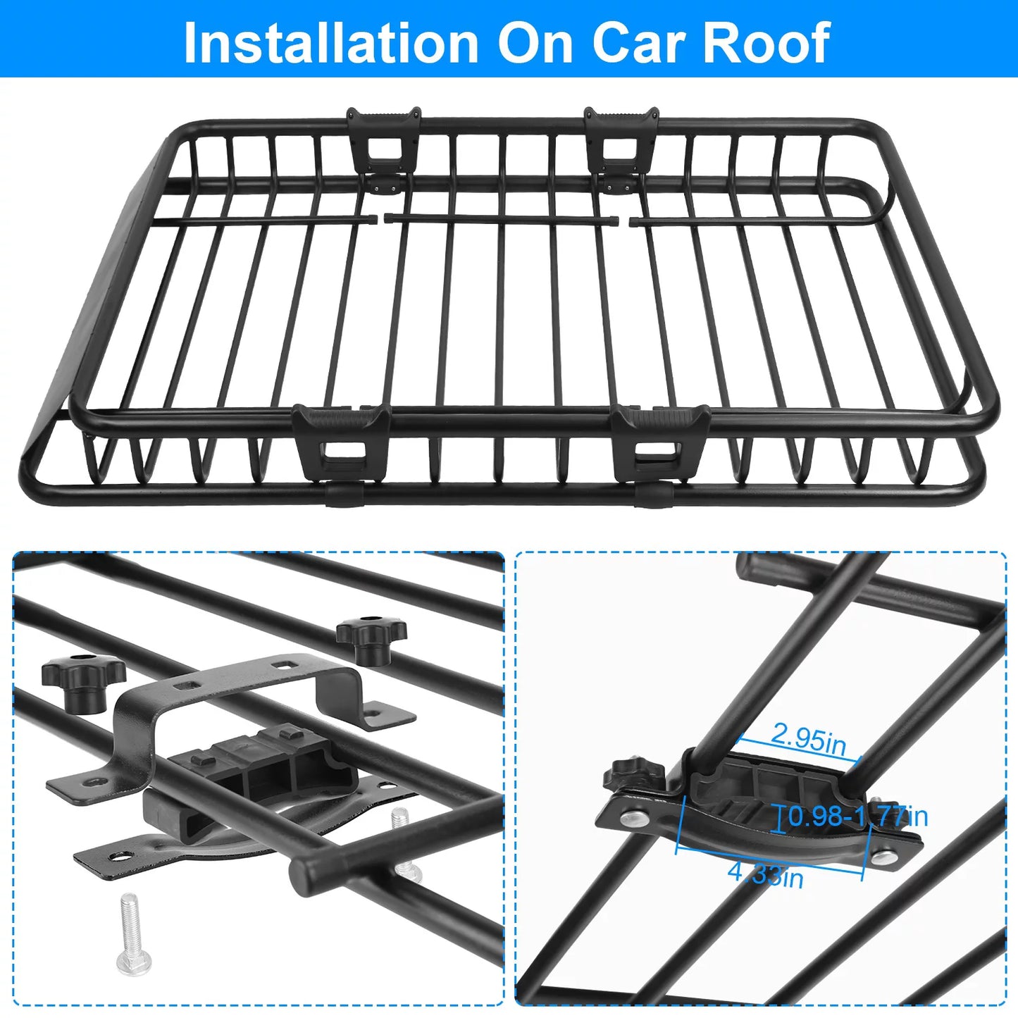 Roof iMounTEK Elastic with Rack 220lbs Capacity Heavy Universal Top Basket Luggage Black Car Hook Cargo Holder Duty Cargo Rack Carrier Strap Net 63x39x6.3in,