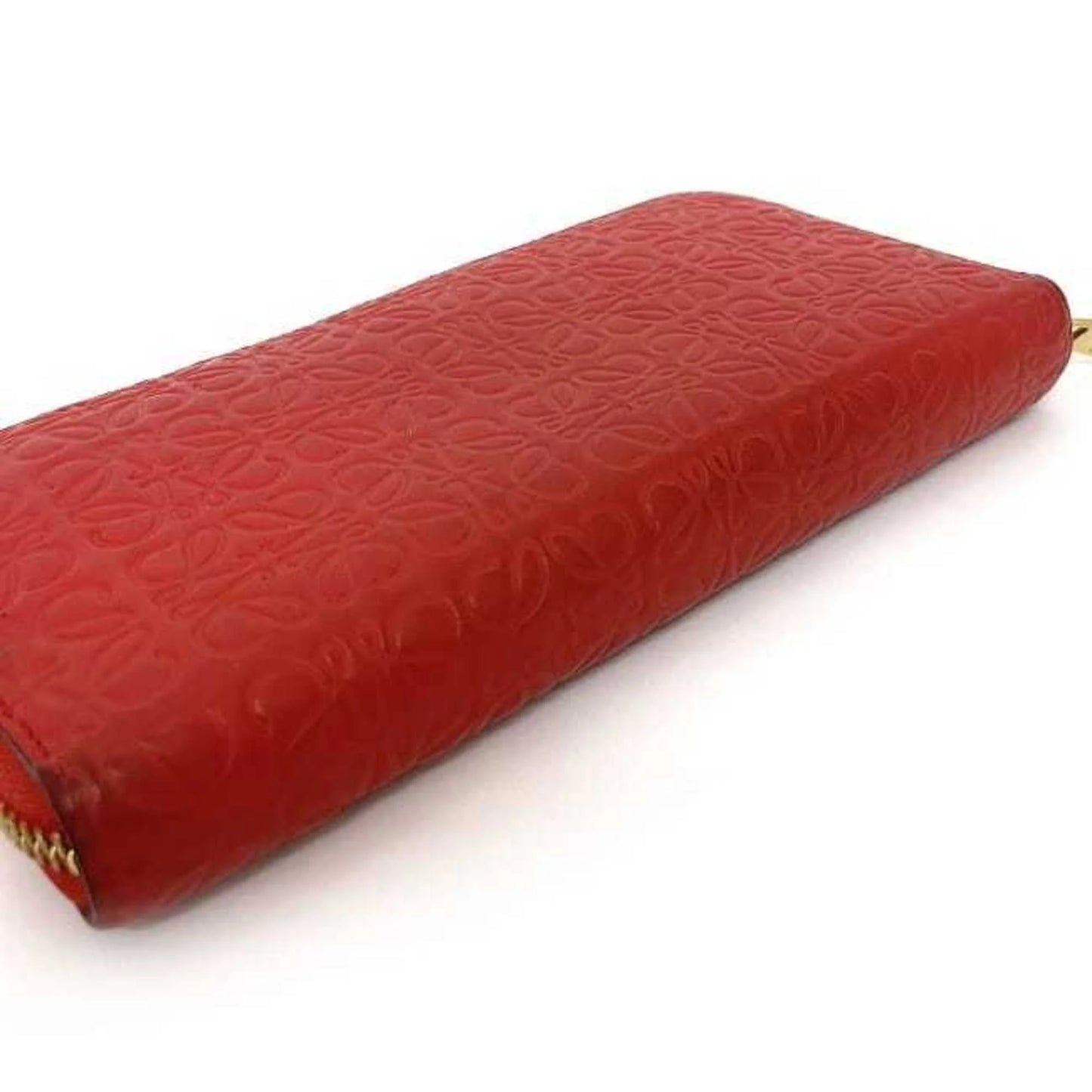 Repeat Wallet Red LOEWE Pre-Owned Gold Loewe Long Women's Embossed Leather 107N55.F13 Anagram Round GP (Good)