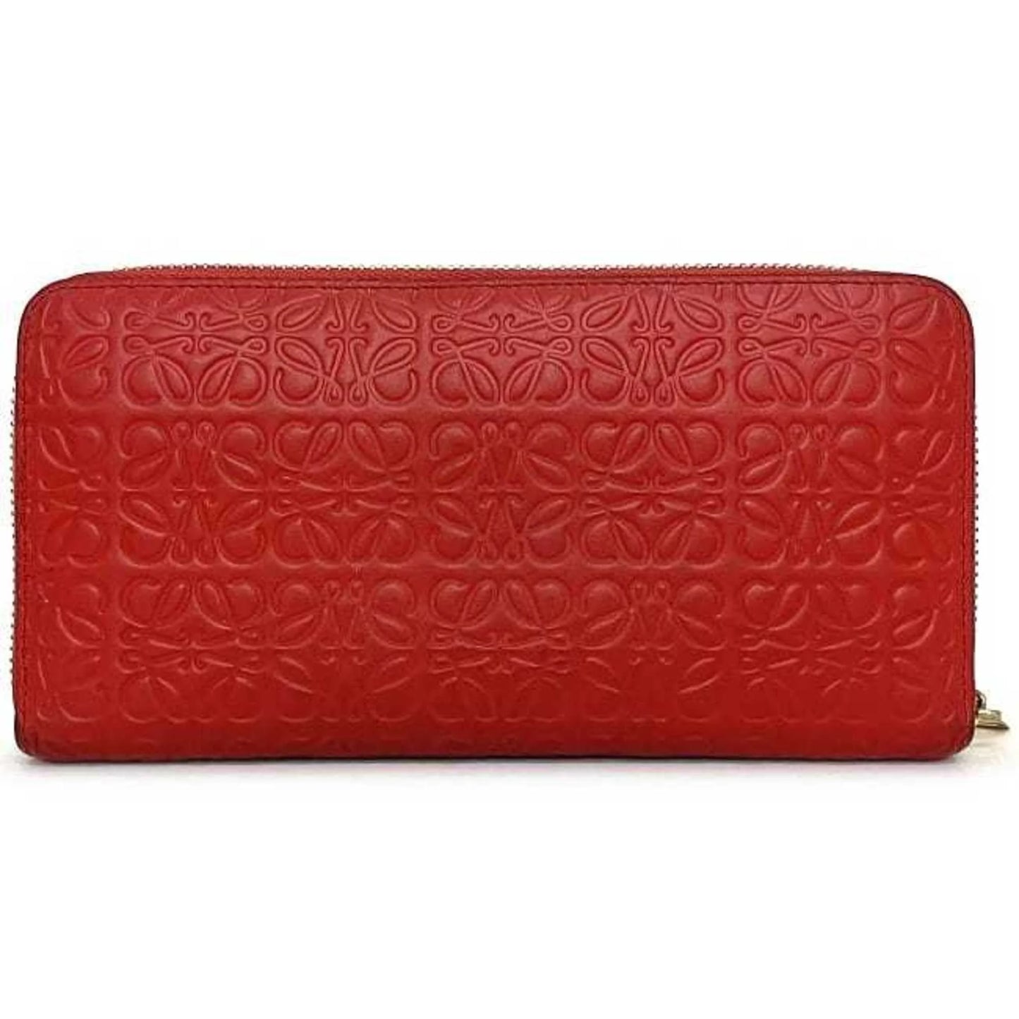 Repeat Wallet Red LOEWE Pre-Owned Gold Loewe Long Women's Embossed Leather 107N55.F13 Anagram Round GP (Good)