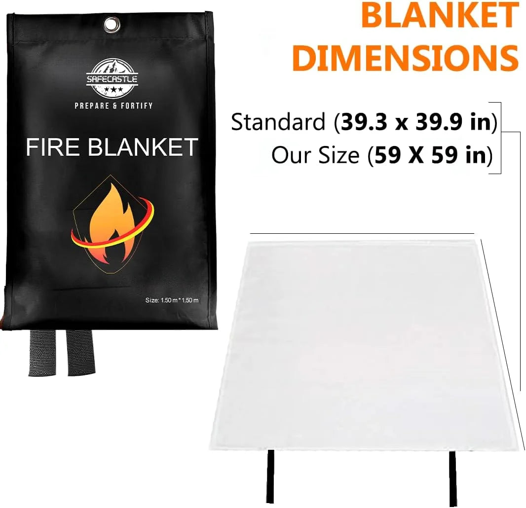 Store Grill Extinguisher Emergency Survival 2 Home Retardant Office to Fire School Fire Kitchen & Protection 59"x59" Blanket Kit Flame Blanket Easy | for Pack Camping Safety SAFECASTLE Car Blanket