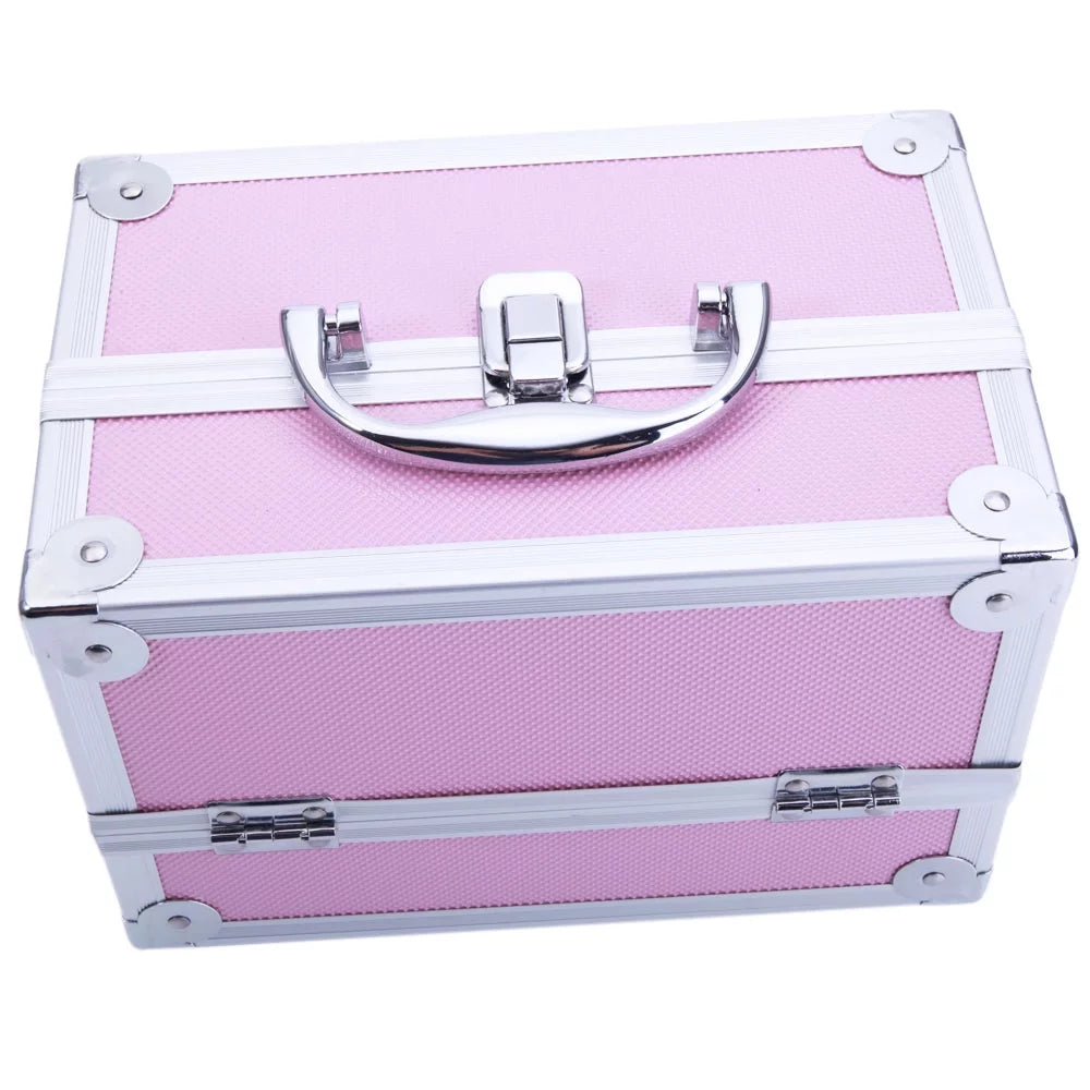 Silver Makeup Zimtown Jewelry Storage Portable Pink Bag Mirror Train with Aluminum Lock Case Box Case