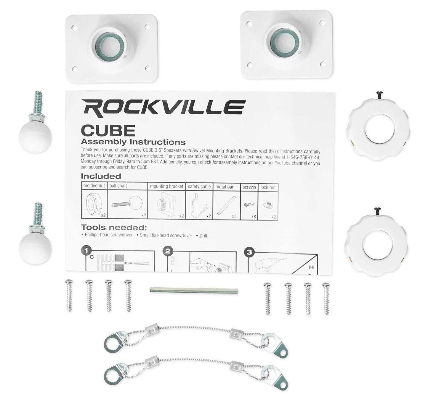 Cube White Home Kit Receiver+(8) Audio Speakers Rockville Wall RPA40BT 4-Room