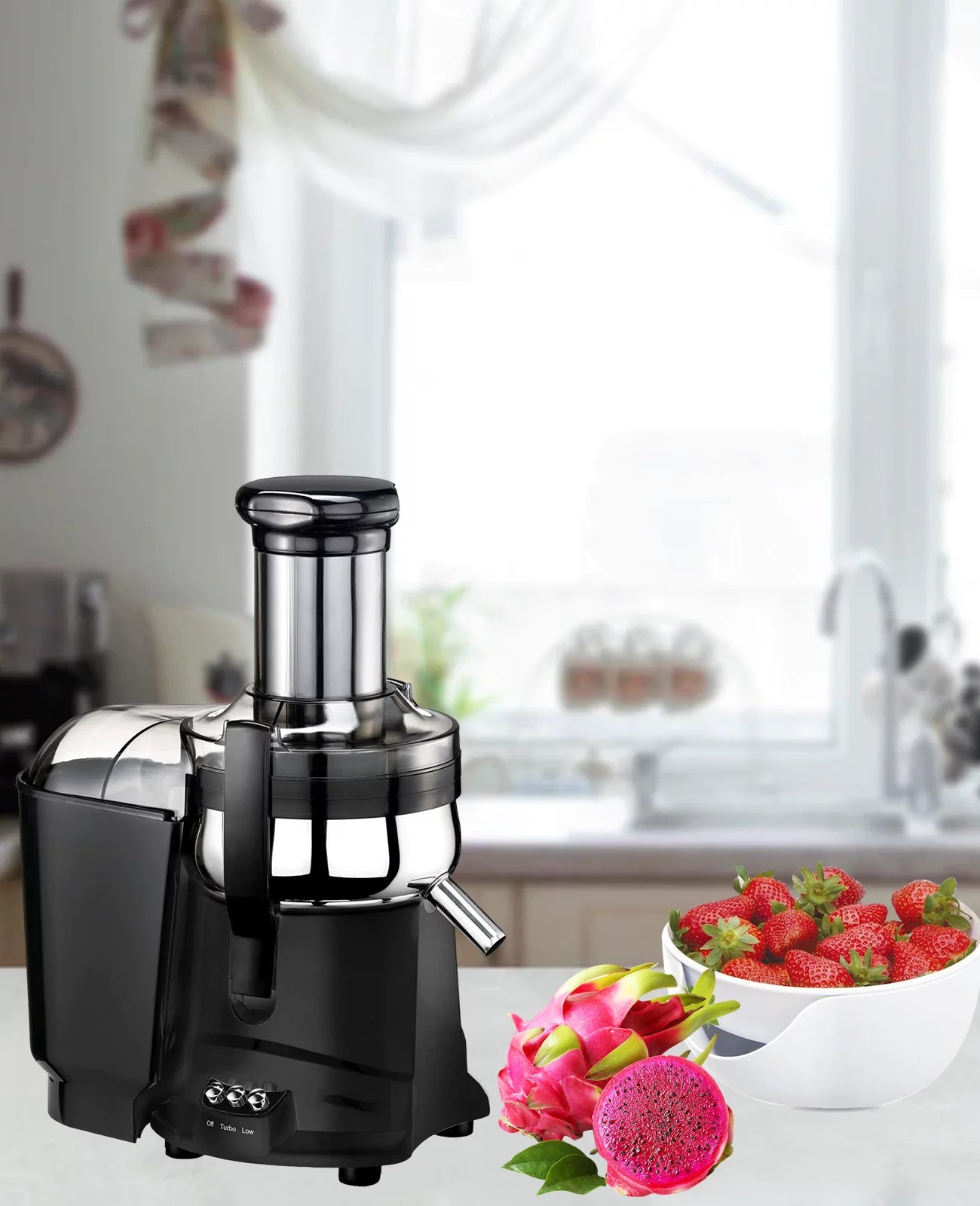 (Black) - Hand for Centrifugal Juicer Vegetables with Juicer & Press Safety Latch Fruits