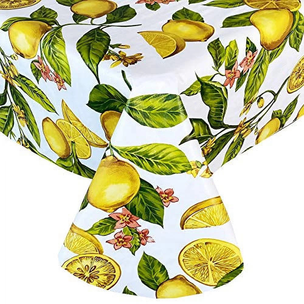 Oblong/Rectangle Lemon Backed 60 Zesty Lemons 102 Newbridge Picnic, Vinyl Waterproof Vine Inch Indoor/Outdoor Tablecloth, Flannel x Kitchen Tablecloth, Patio and Inch Dining, Barbeque,