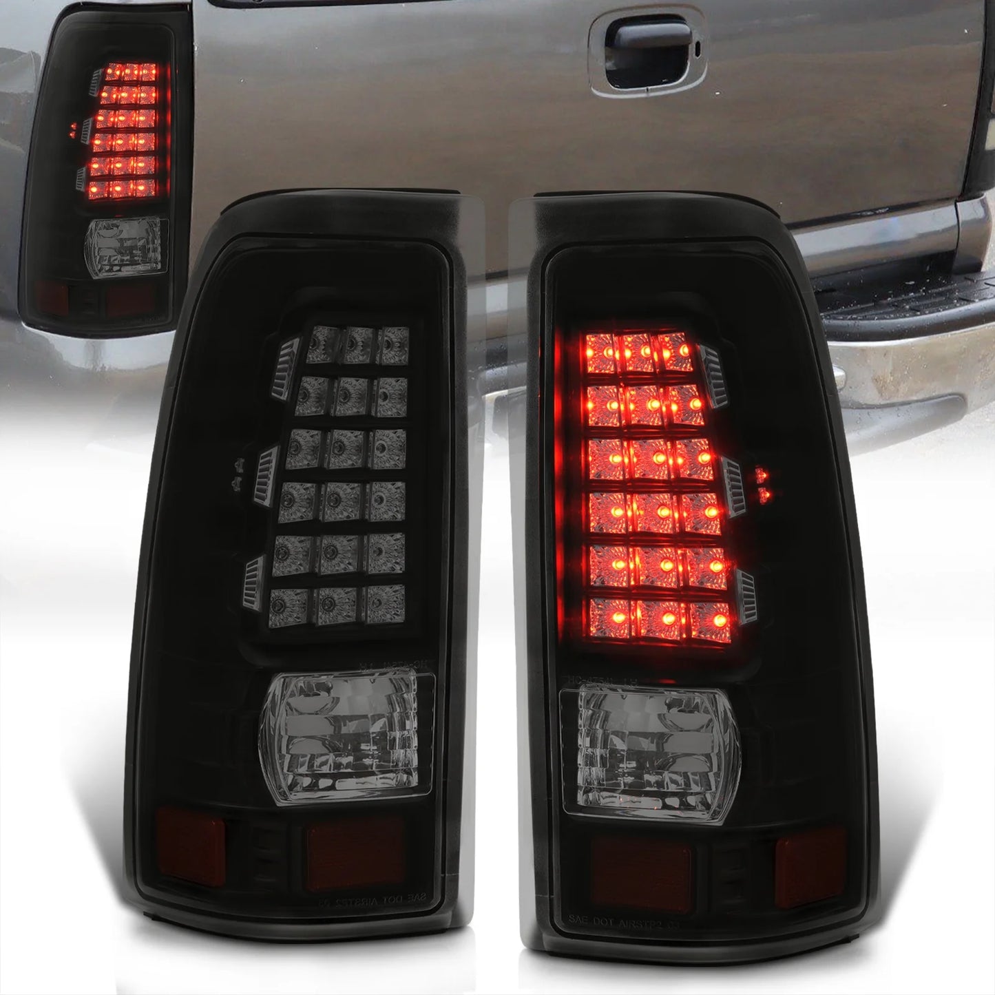 Silverado Brake 2002 Fleetside 2005 Tail Chevy Driving Lens AJP Lamps Sierra Smoked For 2006 2004 LED 1999 2003 Pair Lights 2001 Signal Housing Compatible/Replacement Distributors Black 2000 Stop GMC