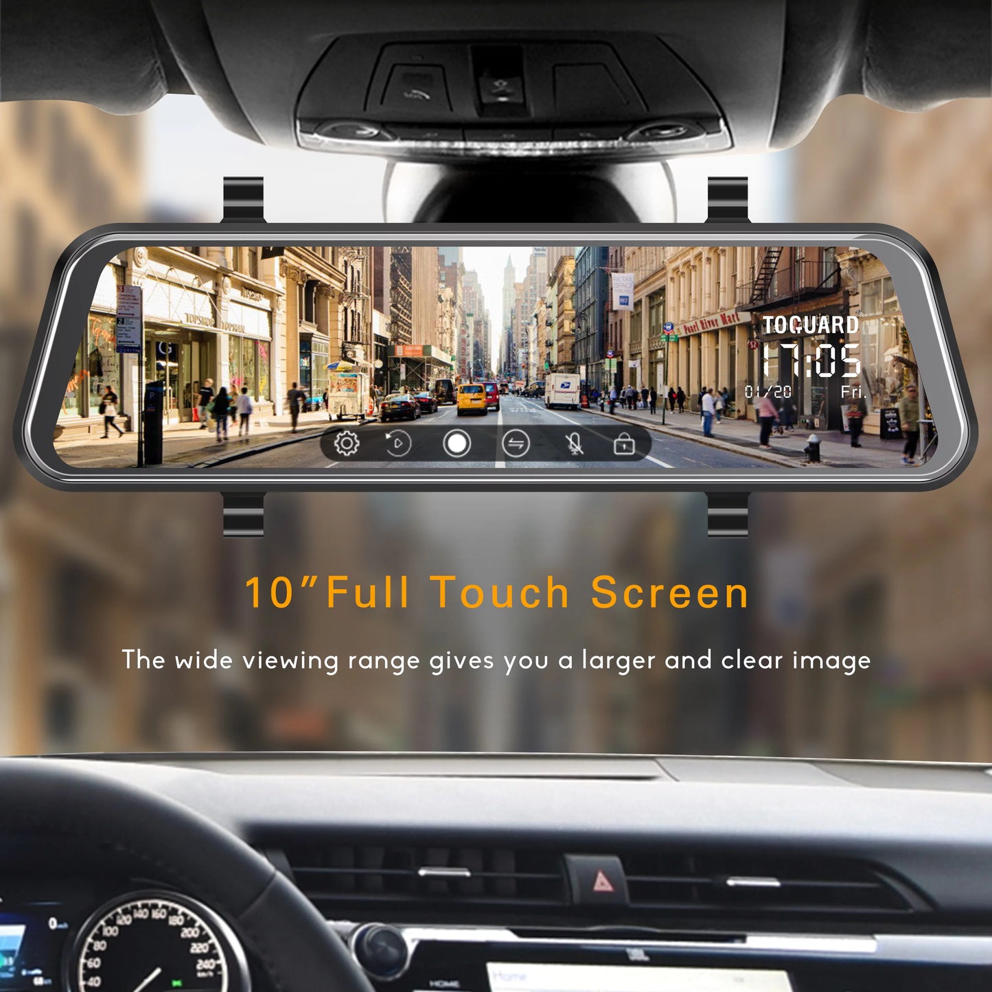 Cam Camera Full for View Cars Mirror Backup Waterproof 10-inch IPS Touch Rear with Mirror Screen Camera Dash 1080P TOGUARD