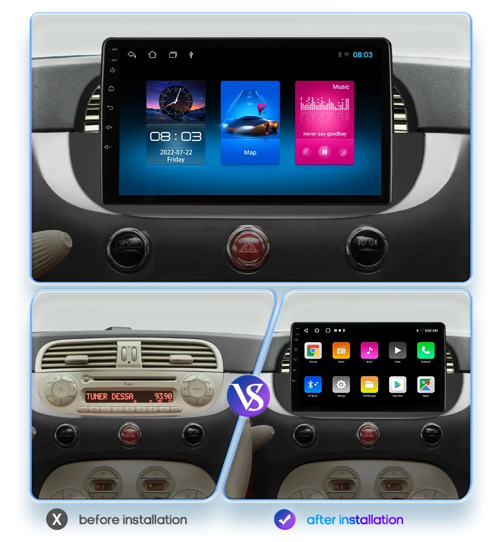 500 IPS Fiat Navigation 2007-2014 Android GPS Car Unit 2+32GB 12 For Carplay Wifi Head Stereo Radio