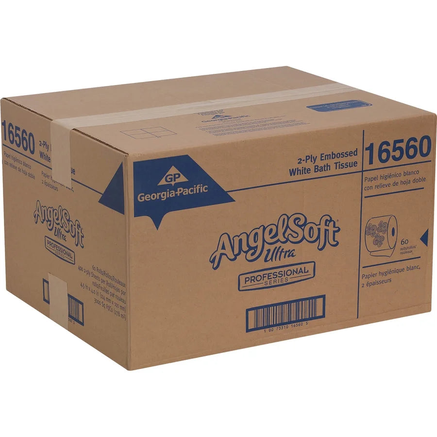 - - Absorbent Angel / Safe, 2 - by - Series Soft, For 4.05" Ultra 4.50" 60 White Toilet - Ply PRO Paper Septic Restroom Soft GP 400 - Professional x Embossed Carton Sheets/Roll