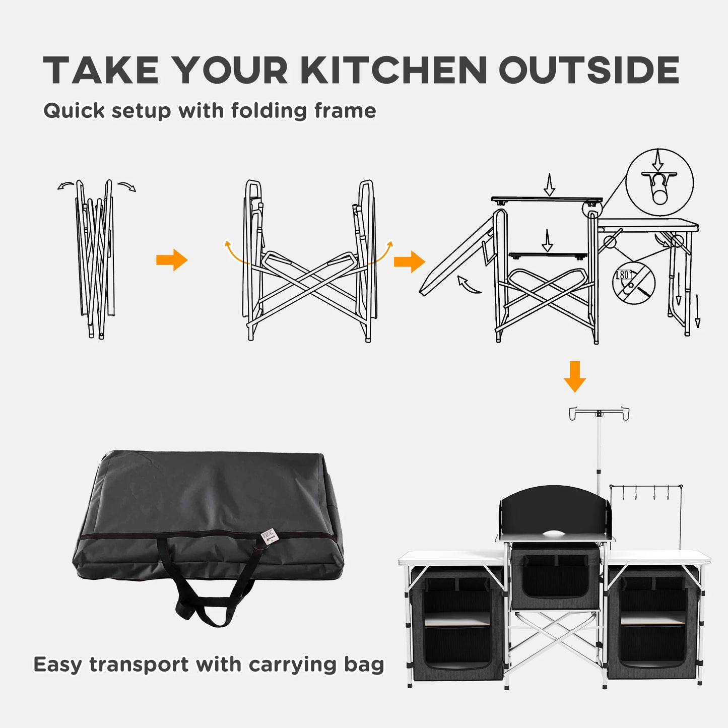 Outsunny Fabric Kitchen Folding Windshield with Cupboards Black Camping