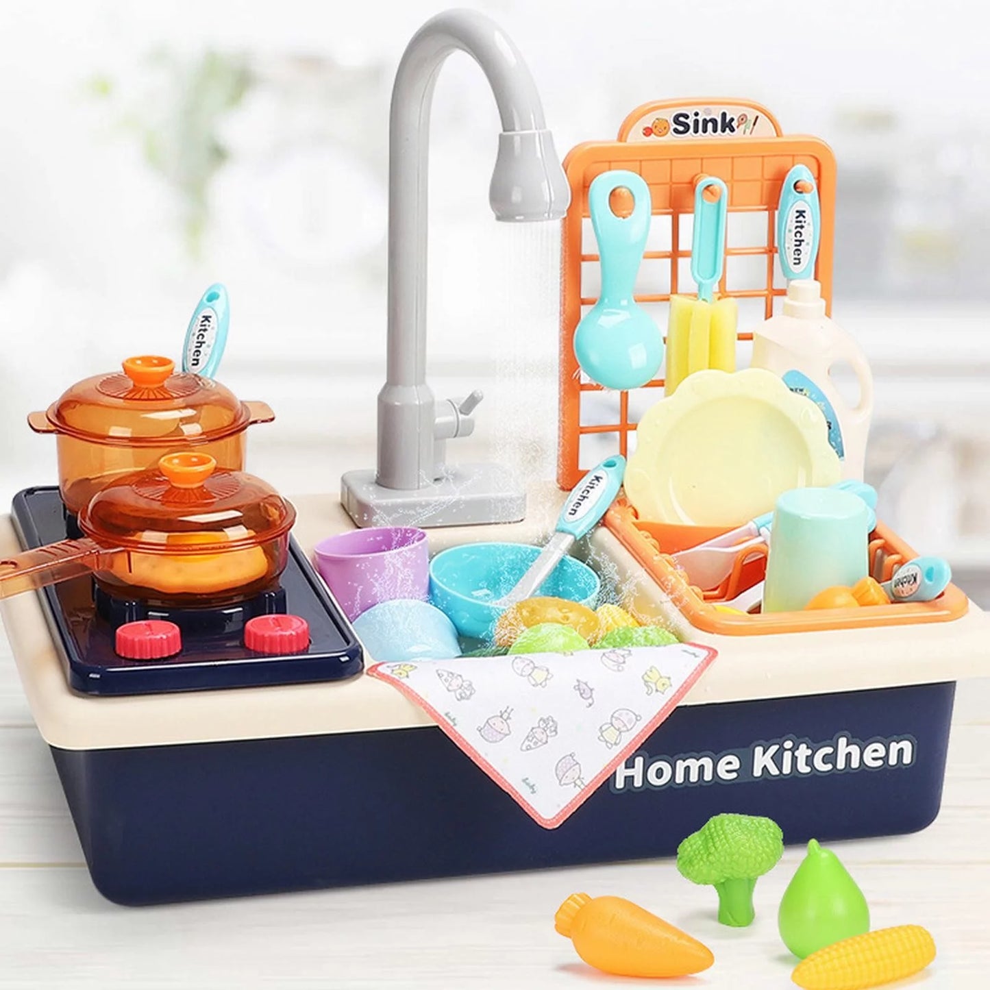 Play Pretend Toys Sink Play Kitchen With Board Playing Water Cycle Game for System Toddlers Automatic Board Toy House Water for Girls Boys Running Role Dishwasher Electric Children Alphabet Toys