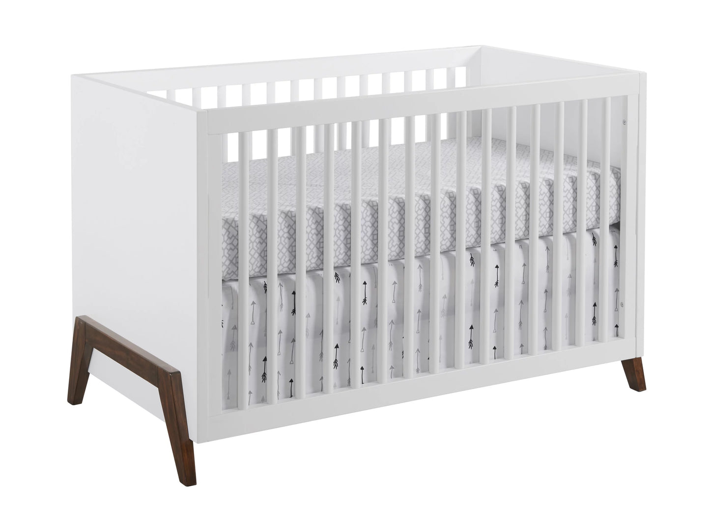 3-in-1 Crib Convertible Baby Modern Wooden Mari White & Island Oxford Crib, Walnut,