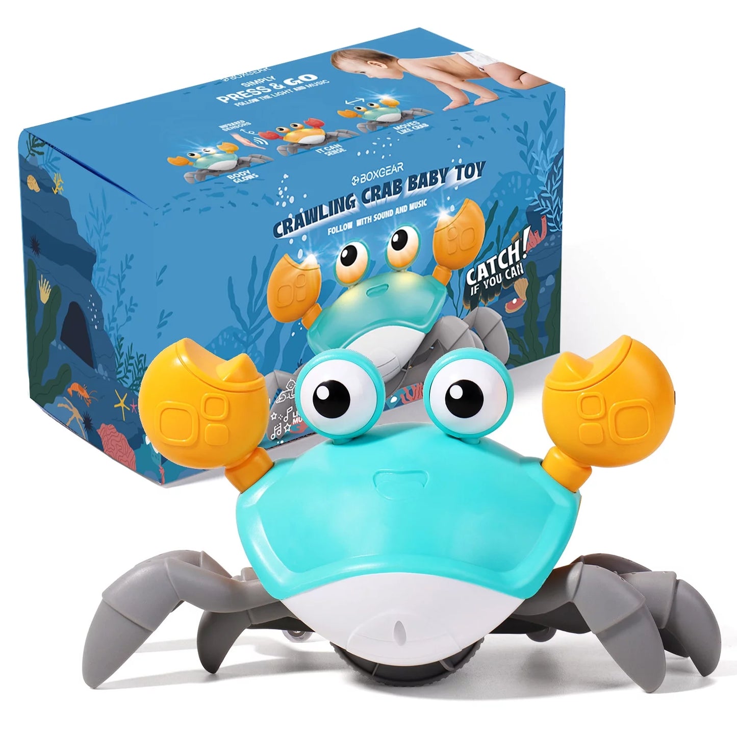 Music for Light Time Crawling Babies Learning with Baby – Toys Cute Sensory Functions Toy Toys – for Boxgear Tummy Toy Baby and Crab Development, Baby Interactive Crawling –