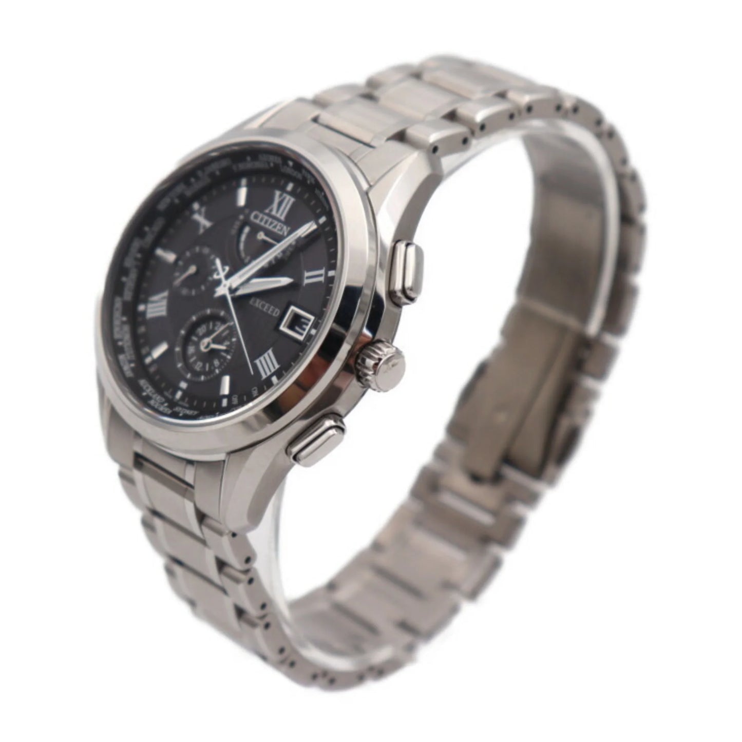 CITIZEN Drive Dial (Good) Pre-Owned Exceed H820-T023916 Titanium Radio Silver Citizen EXCEED Watch Solar Black Eco