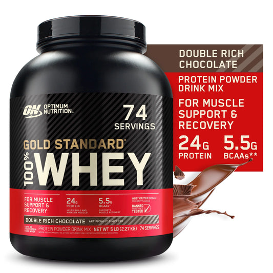 74 Whey 100% Nutrition, Standard Double lb, Chocoalte, Protein Servings Optimum Gold Powder, 5 Rich