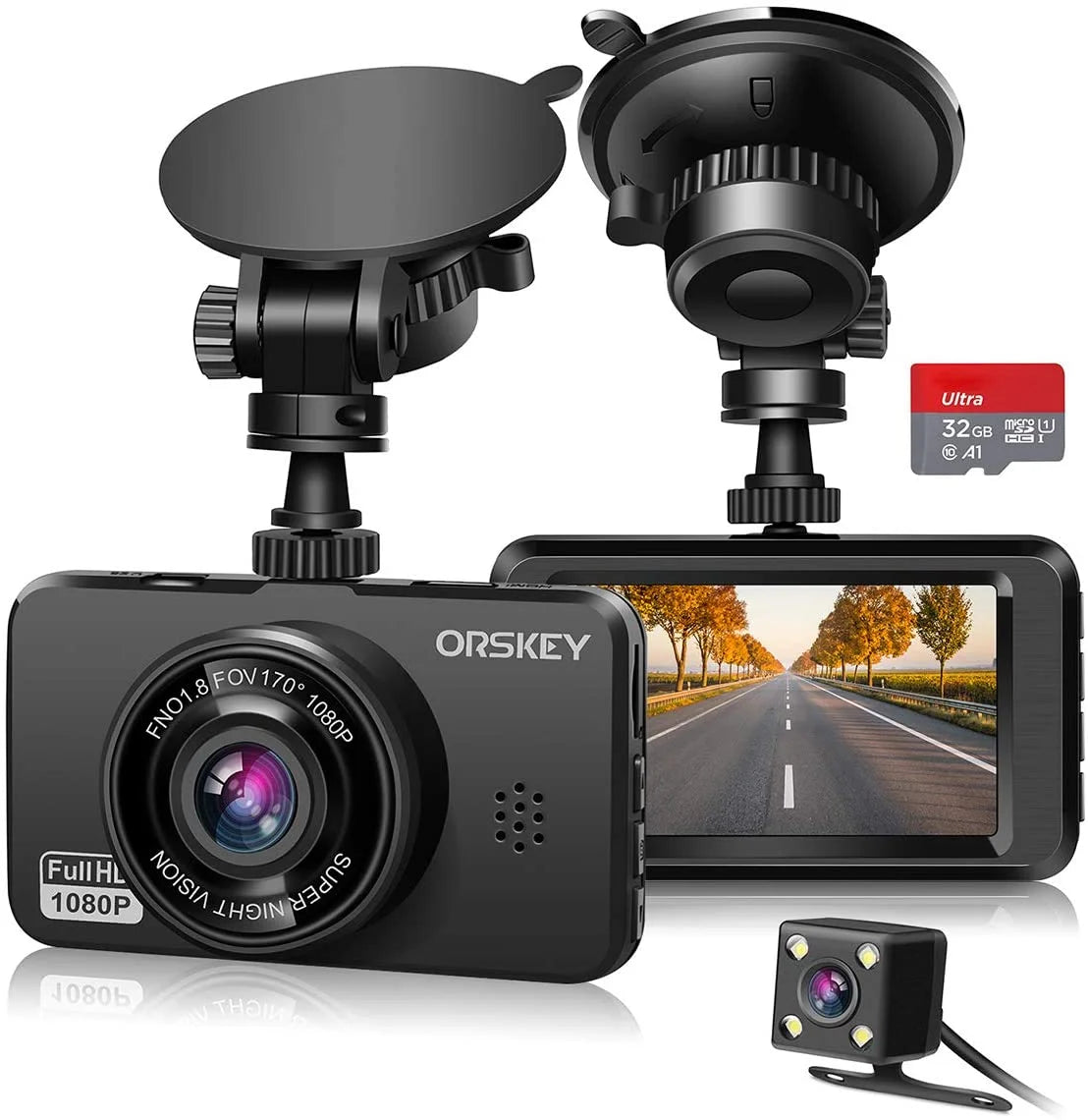 Lens Cars and and and Dash 1080P Wide Cars Sony G-sensor Recording Front Rear Dashcam Camera Angle Sensor for with Cam Included In Card ORSKEY for HD Car Loop Dual 170 Full SD