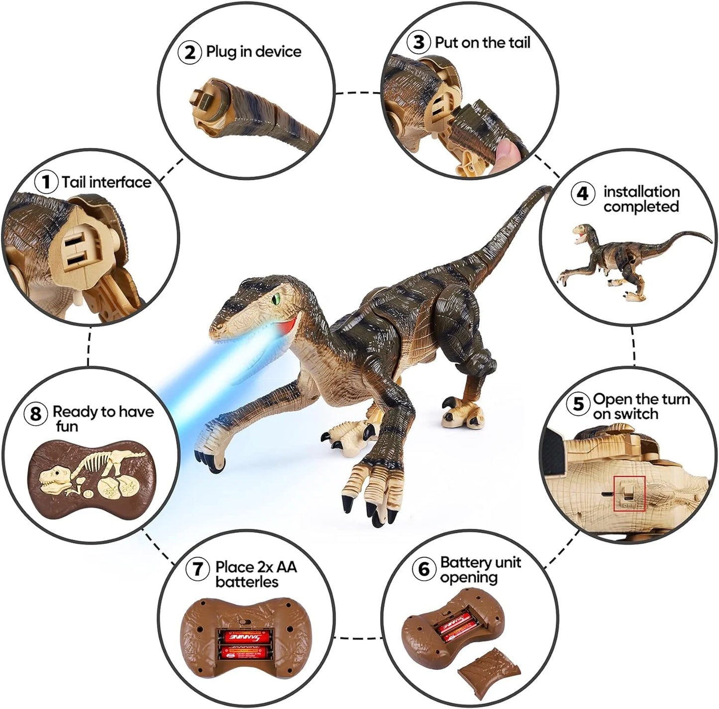 Light Gift Control Toy with Dinosaur for Years Remote Head, Age Walking up 3-12 Eyes, Shaking Sounds, Toys Roaring Kids 3D Dinosaur