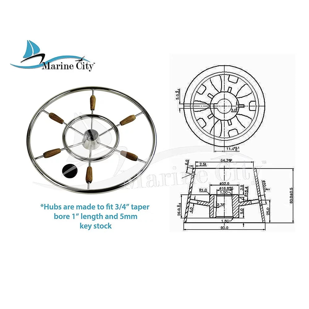 Sail-Boat Wheel Steel City 304 Marine Stainless inch Steering 24