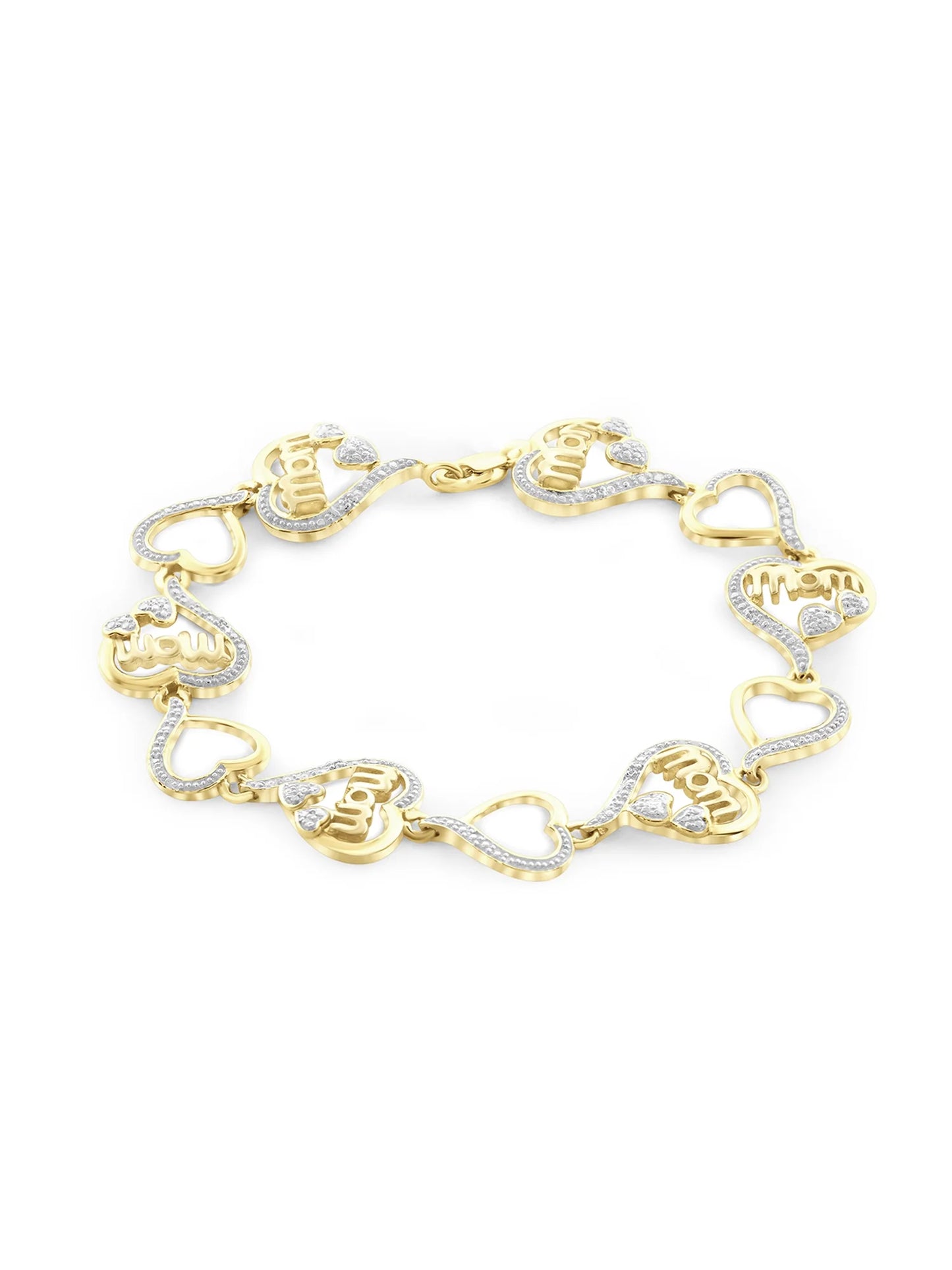 Accent 14k Bracelet Silver Heart Mom Diamond White Over Gold