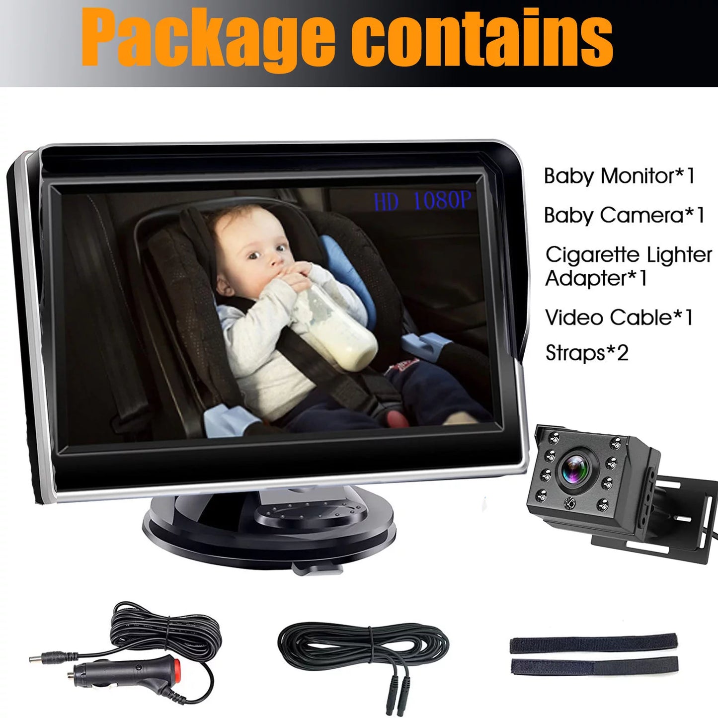 Camera Luosen for 5 Infant 1080P, Facing Rear with Inch Safety Mirror Baby HD Kit Back Baby Night Travel Vision, Car Clear Monitor, Seat Camera Car Newborns