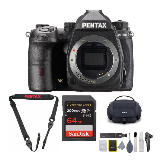 (Black) Cleaning Strap, Body Card & with SD Camera III Kit, 64GB Pentax K-3 Mark