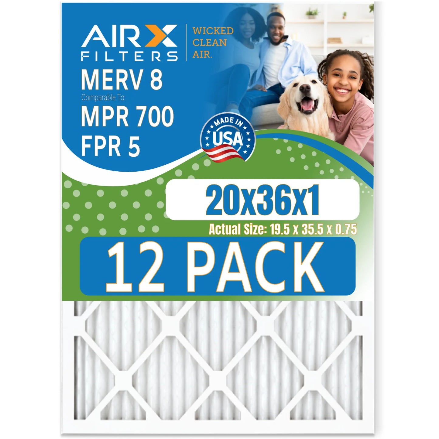 of Furnace Rating, USA FILTERS Made to FPR WICKED 5 - MERV 20x36x1 Comparable Pack 12 700 in AIRX 8 Air Filters MPR Filter CLEAN by AIR. &