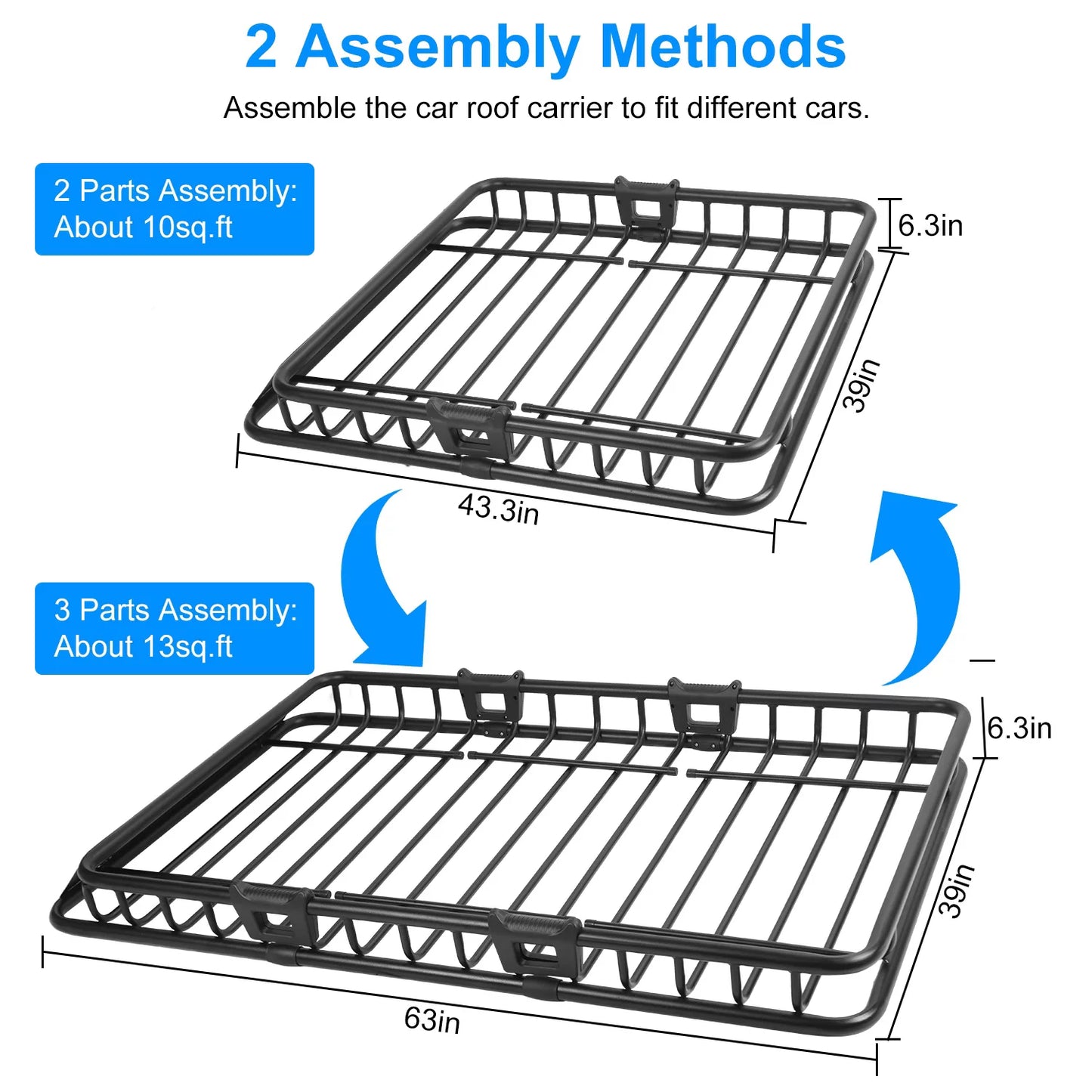 Roof iMounTEK Elastic with Rack 220lbs Capacity Heavy Universal Top Basket Luggage Black Car Hook Cargo Holder Duty Cargo Rack Carrier Strap Net 63x39x6.3in,