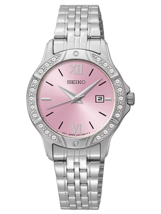 Swarovski Crystal Steel Watch Dial Pink SUR863 Bracelet Women's Seiko