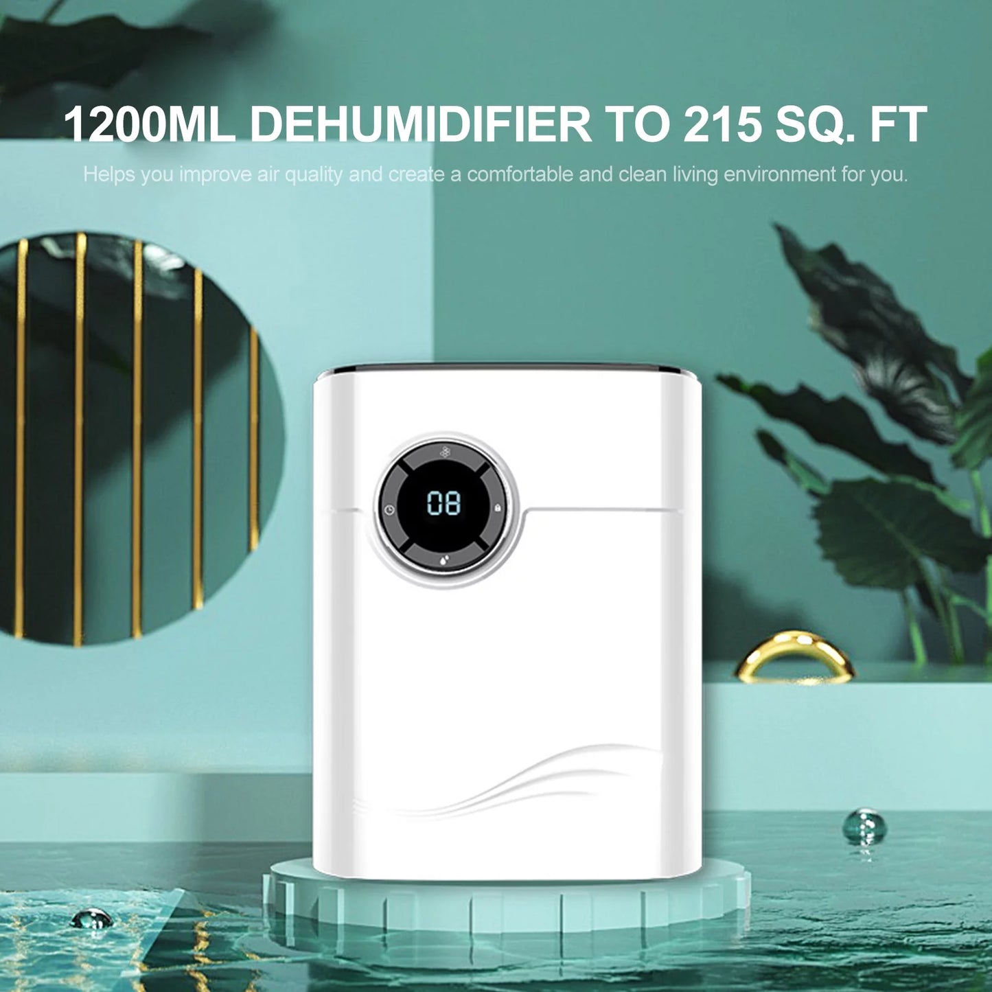 Dehumidifier Auto-off Ft Bedroom Home Sq. Protection Humidity 1200mL for 215 Small RV Dehumidifier Control Portable Basements to Wardrobe Garage