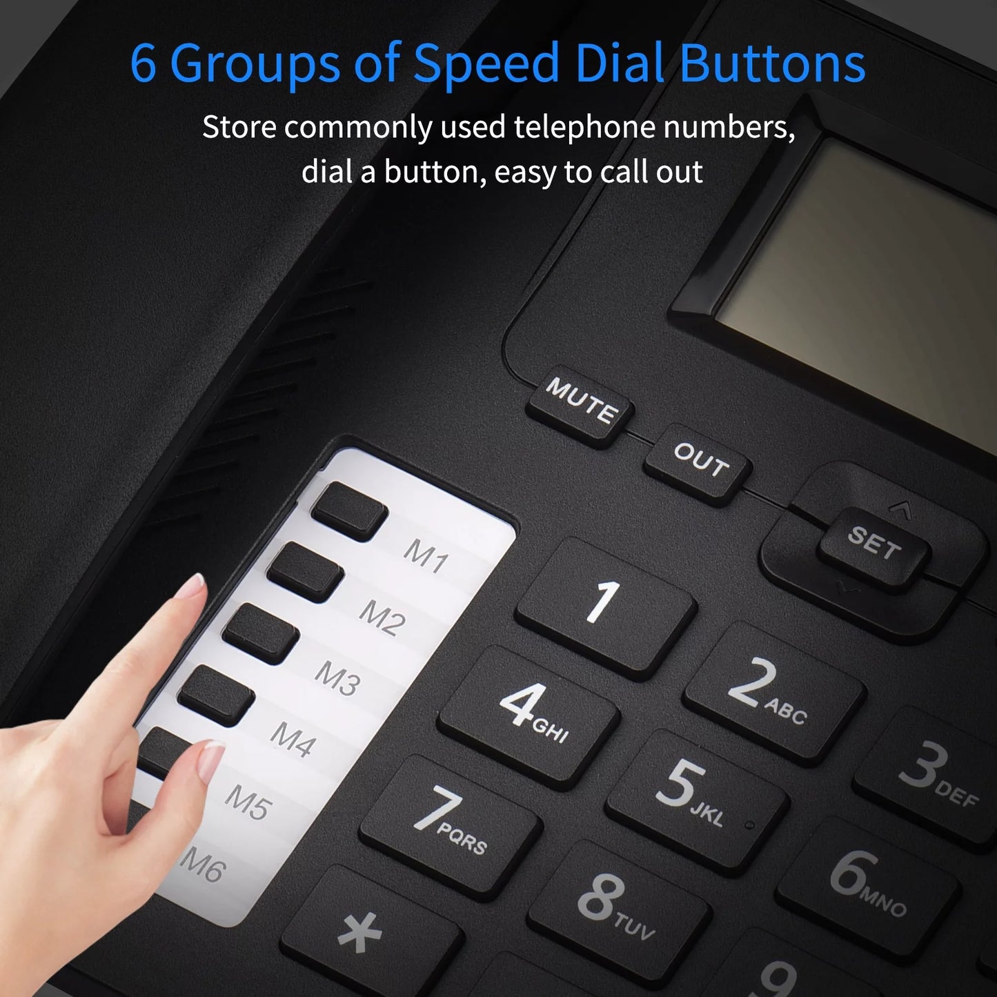 Support Seniors Elderly Sound Black Landline Corded Hands-Free/Redial/Flash/Speed Chip Real-time Control Home for System Phone Dial/Ring IC Dual Date Phone Telephone Desk DTMF/FSK Built-in