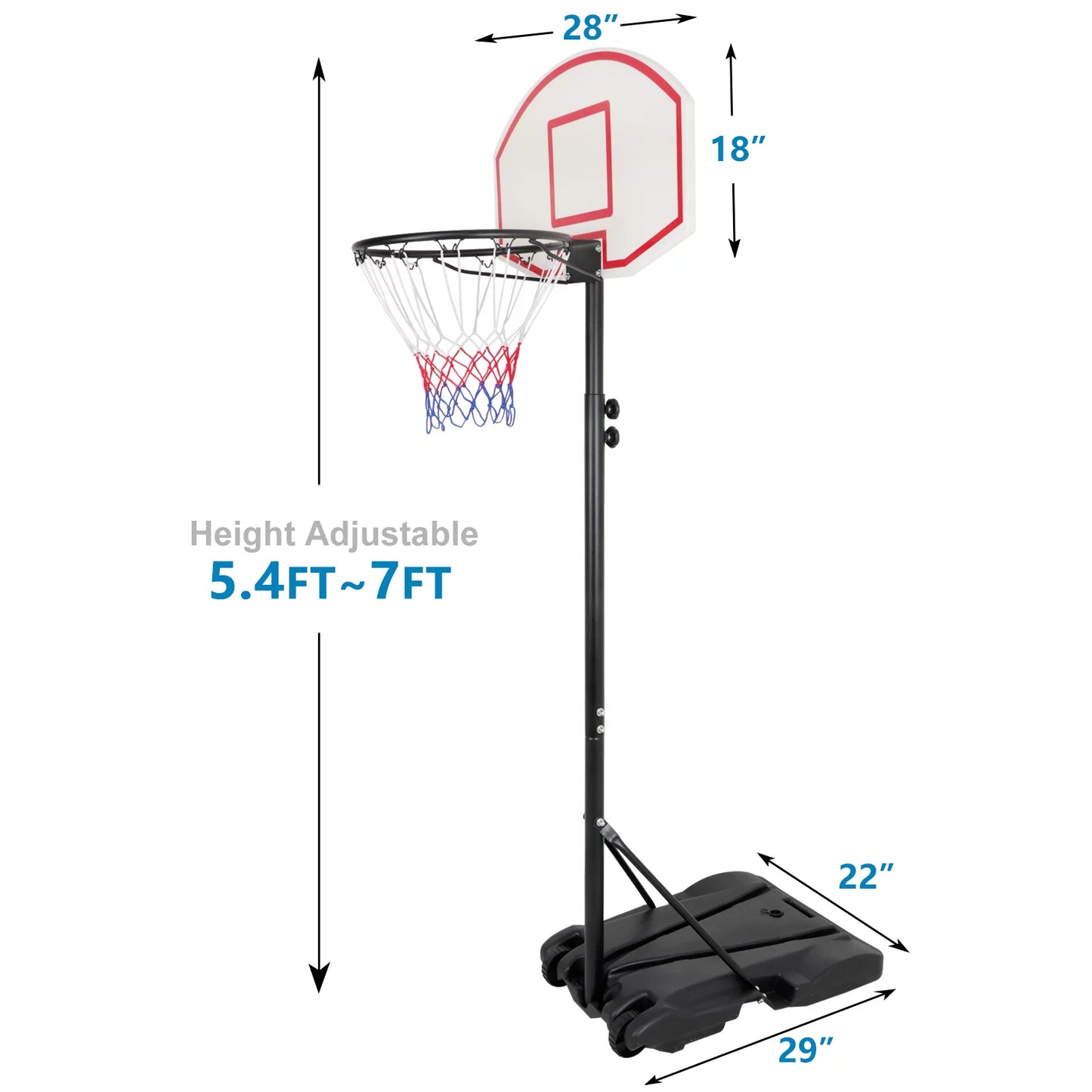 Adjustable Wheels Portable -7 Black Basketball Basketball Hoop FT W/ Stand Height ZENY 4