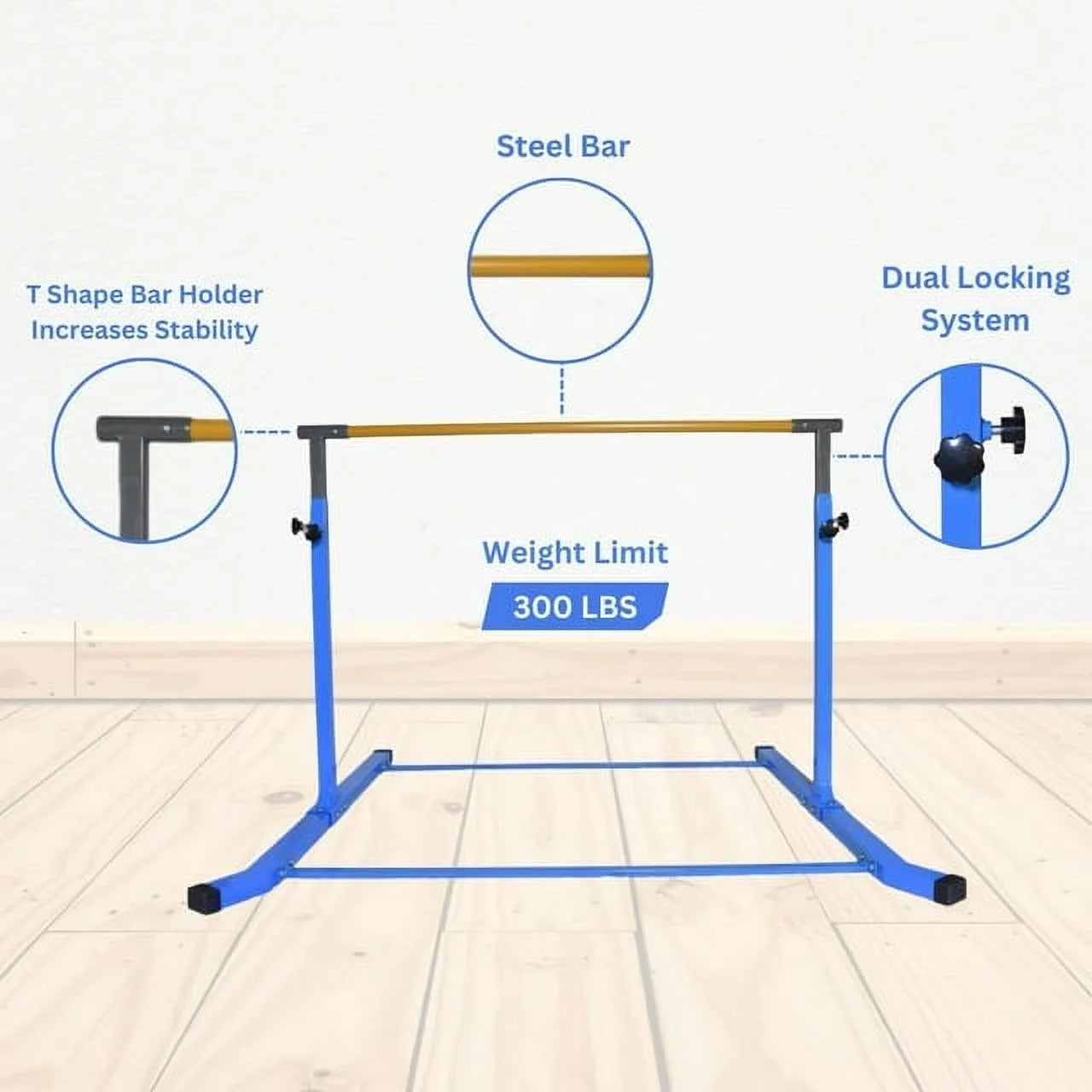 Equipment Legs, Training Gymnastics Height, FT Bar, 3-5 Home Kids Junior Adjustable Robust Kip - Blue