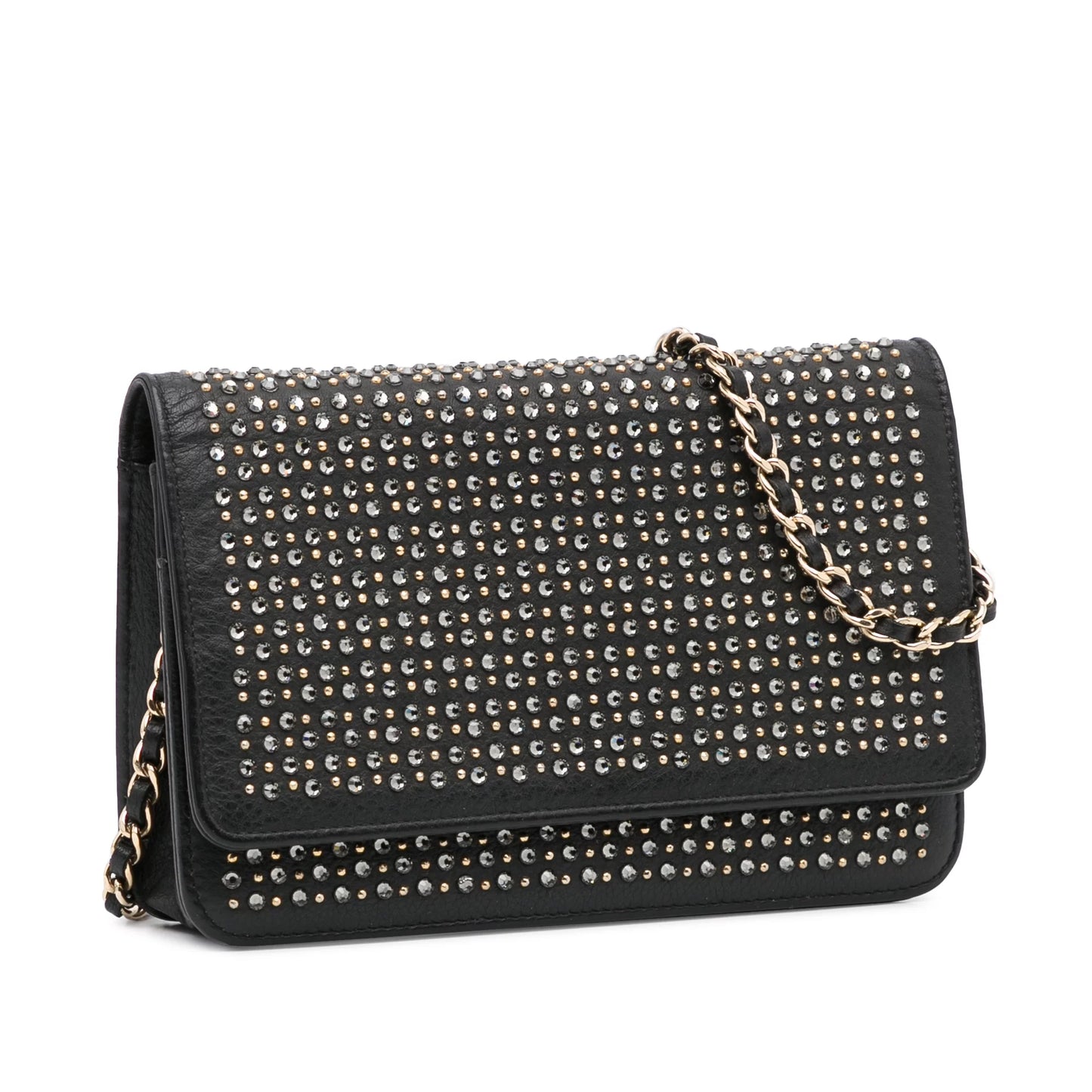 Studded Crossbody Bag Chanel (Good) Leather on Authenticated Unisex Calf Chain Wallet Black Pre-Owned