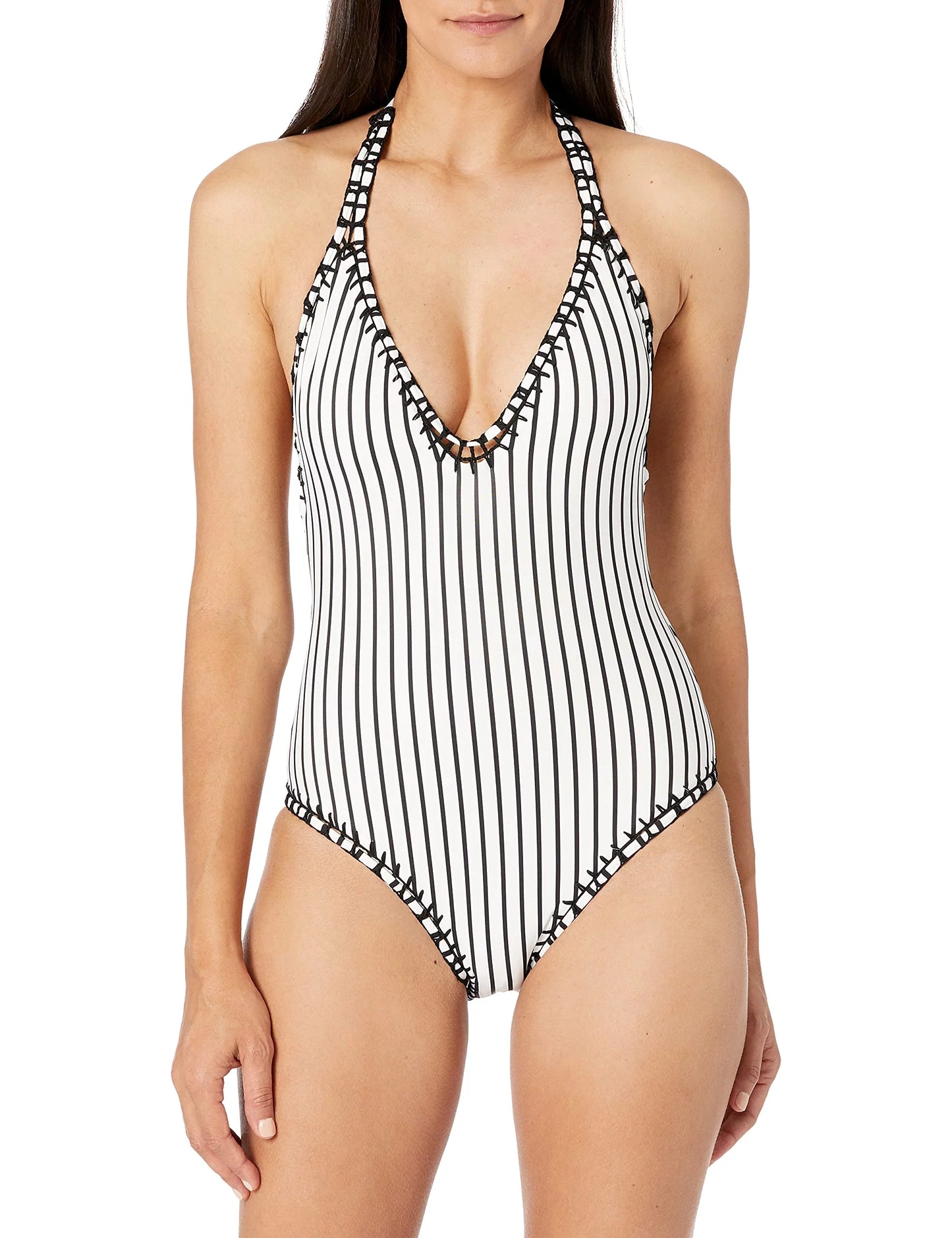 Size XL Bar Brand One Black White Swimwear Mio Swimsuit 3 Piece $88 Plunge MSRP