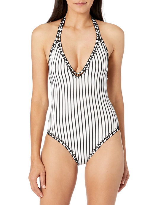 Size XL Bar Brand One Black White Swimwear Mio Swimsuit 3 Piece $88 Plunge MSRP