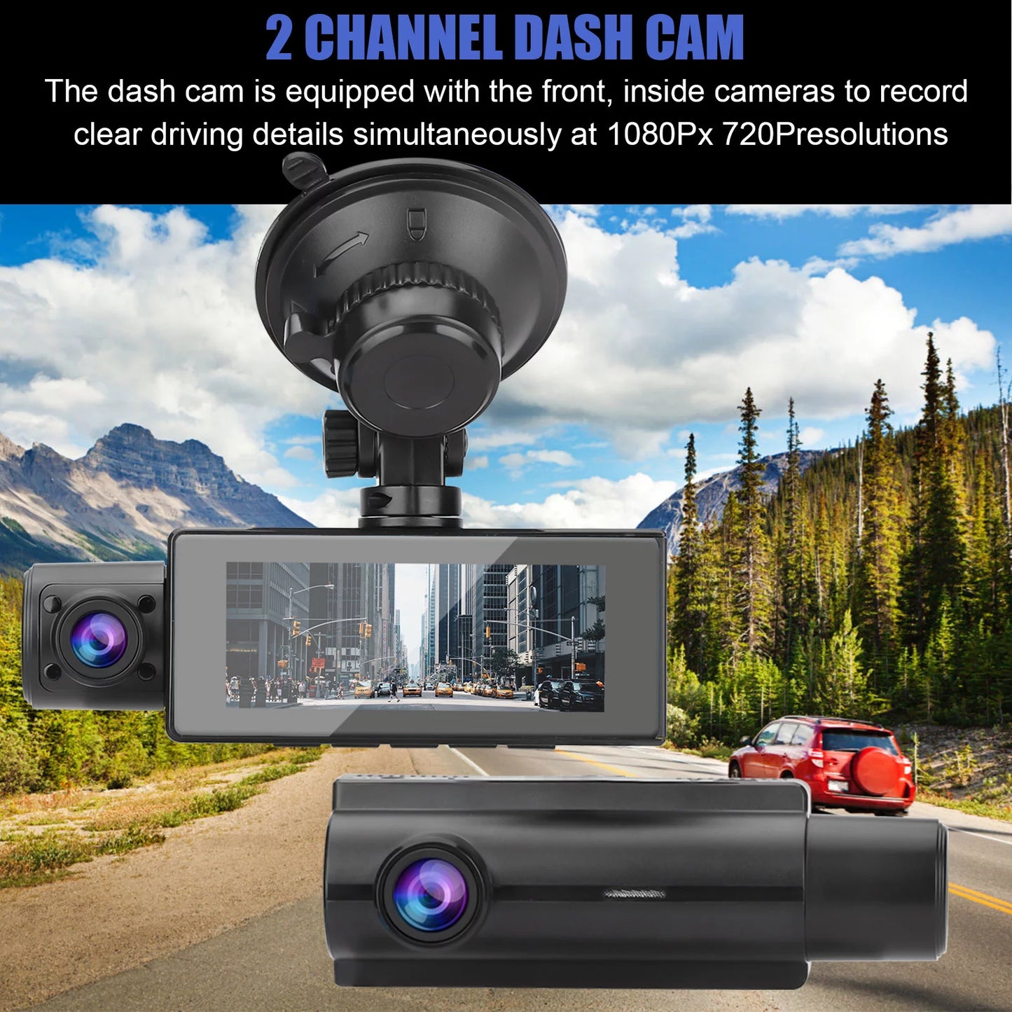 170° for Front 3.16inch Angle WDR 1080P Inside Camera Vision, Dual Loop Monitor, Recording, Screen, Wide Camera TSV Cam, with Recorder G-Sensor, Dash Cars, Driving Night Parking