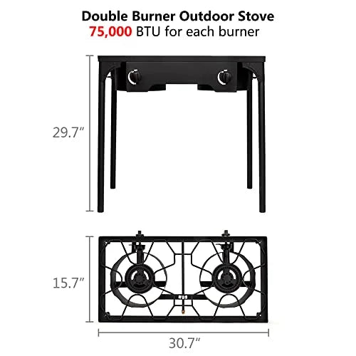 Backyard Gas BTU Outvita Legs, and Knobs Removable Temperature Control Frying Cooker Camping for Burner BBQ, Stove Cooking, 150,000 Cooking, Outdoor Baking Propane for with 2