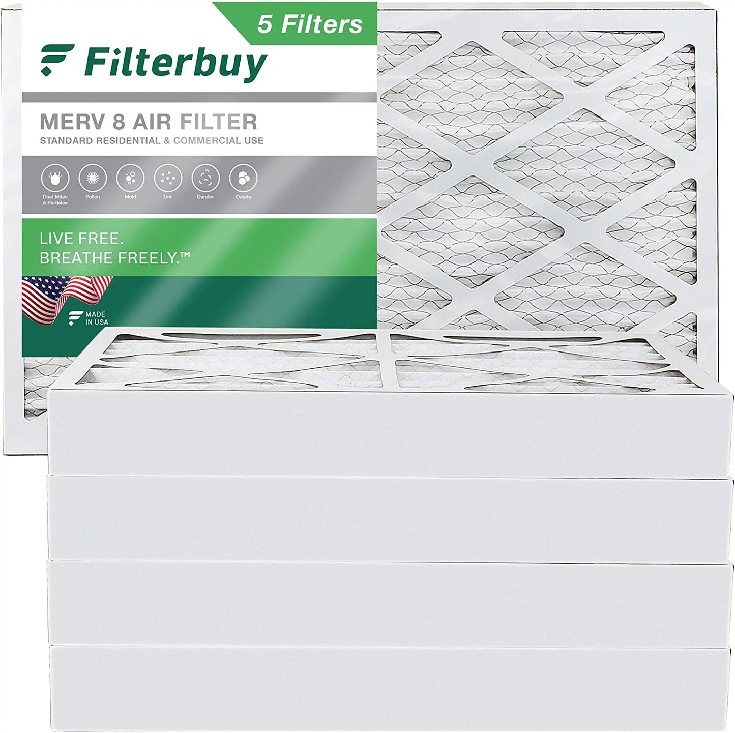 AC Filterbuy (5-Pack) Pleated Filters MERV Air HVAC 8 16x30x4 Furnace