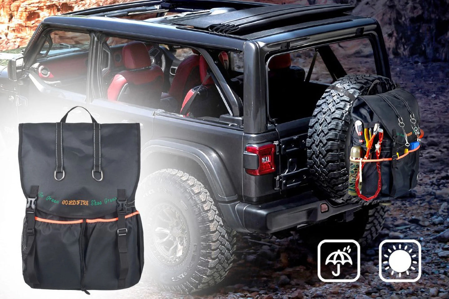 Recovery Spare JL Wrangle For Tire Off-Road Tool Capacity JK SUV Tire Trunk Backpack Large Trash Storage Outdoors Organizer Bag