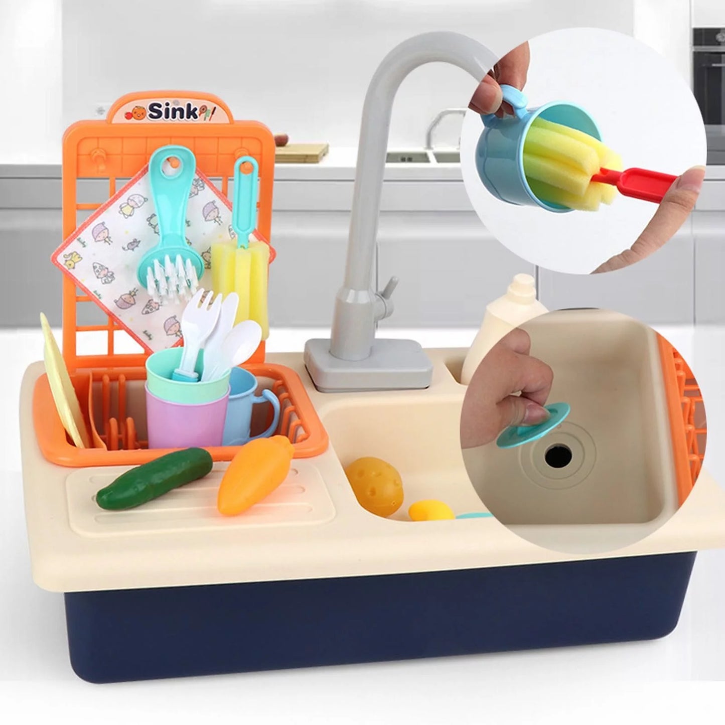 Play Pretend Toys Sink Play Kitchen With Board Playing Water Cycle Game for System Toddlers Automatic Board Toy House Water for Girls Boys Running Role Dishwasher Electric Children Alphabet Toys