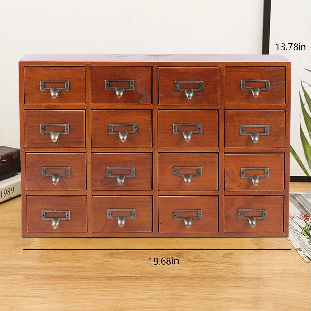 Retro Storage Apothecary Wood Desk Drawer Cabinet Drawers Box 16 Organizer