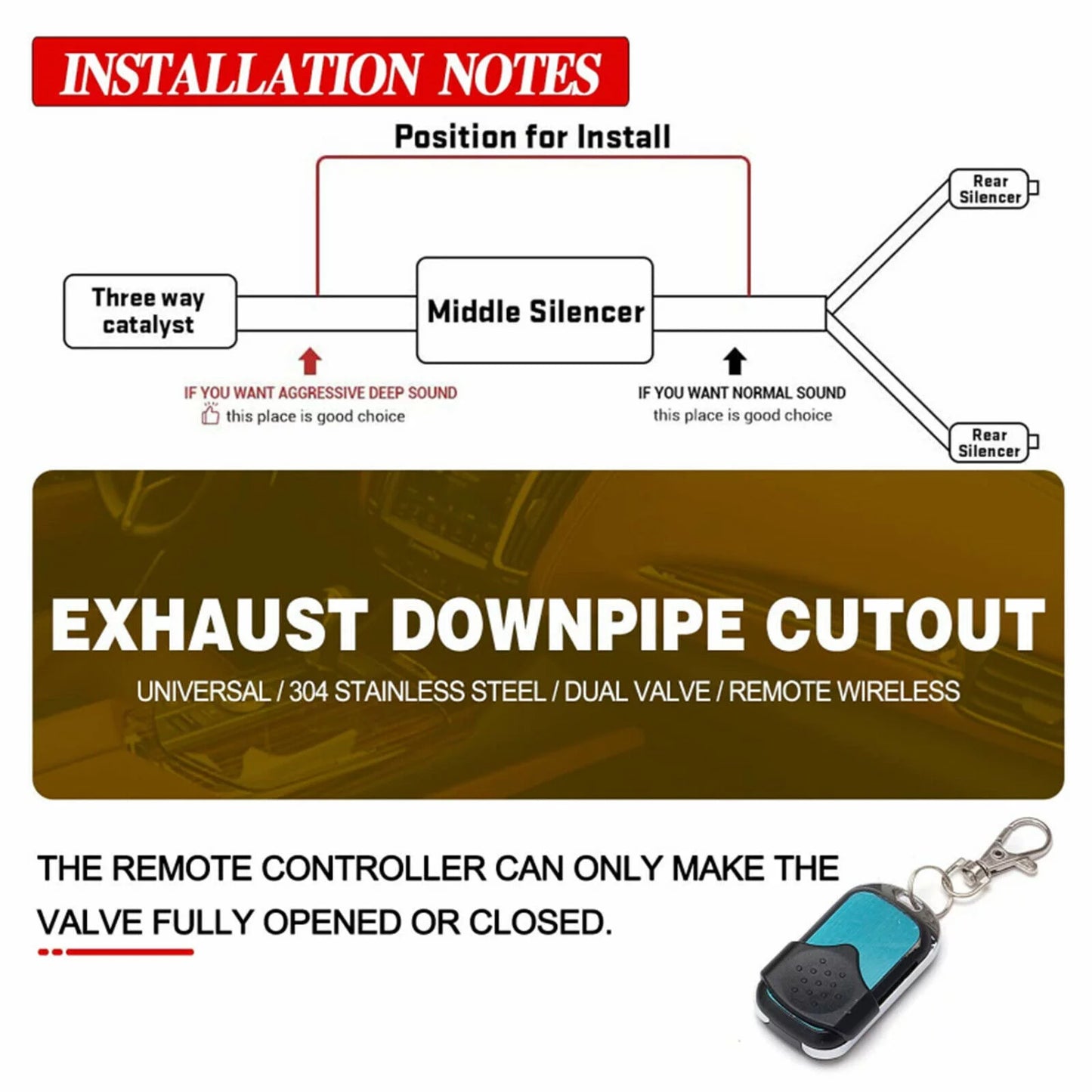 E-cut Controller w/ Pipe Valve Out Kit Y Electric 2.5" Top10 Racing Exhaust Remote 63mm