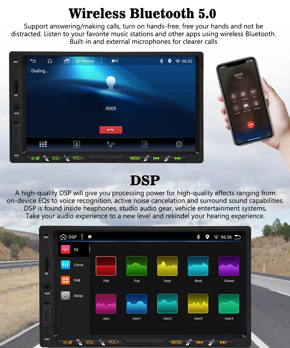 Camera WiFi Backup Screen 11 with Mirrorlink Din Double Touch DSP Apple Carplay Android Stereo Bluetooth Navigation Core Octa Car 7 Wireless G+G Android Inch GPS Auto Car Radio IPS