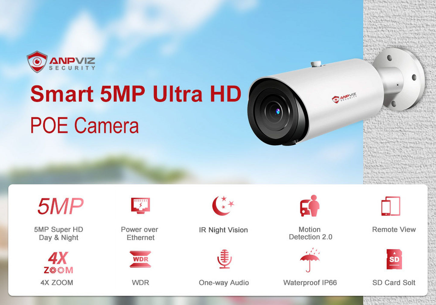 Distance Human Mic Vehicle in Built Support 5MP ANPVIZ Detection Camera IP66 4X Camera Bullet H.265 Zoom 30M IR