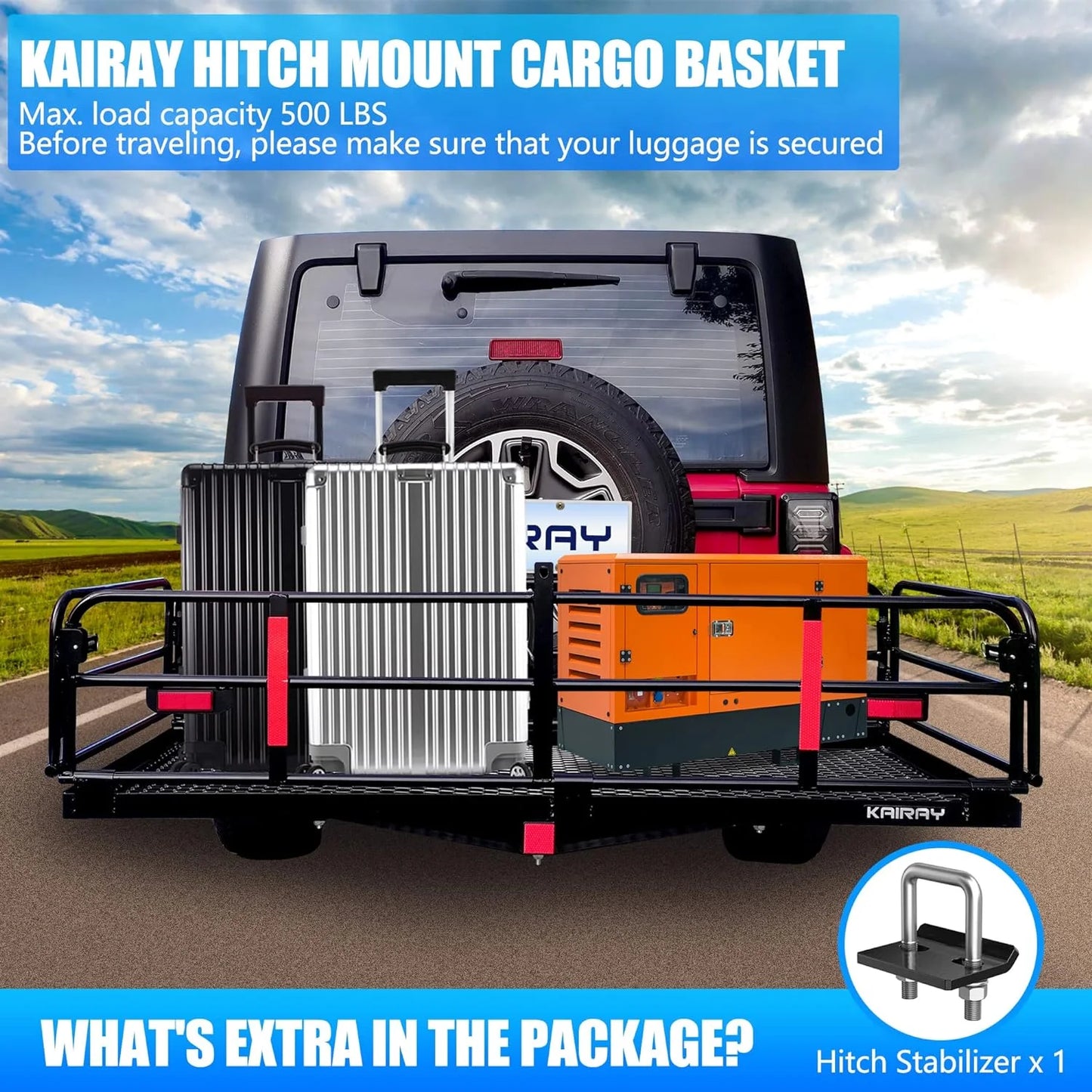 Carrier Duty Receiver Cargo Basket Hitch Cargo Heavy Rack Rear SUV WAGEE Luggage 500 Camping x Car 24" Traveling Lbs 14.4" Folding Mount for x 2" 60" Fits