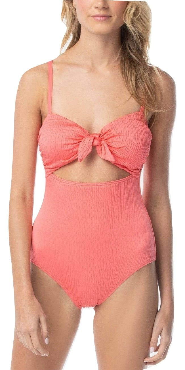 Vince One-Piece Swimsuit Coral 8 Bloom Smocked Size $122 Camuto Tie-Front