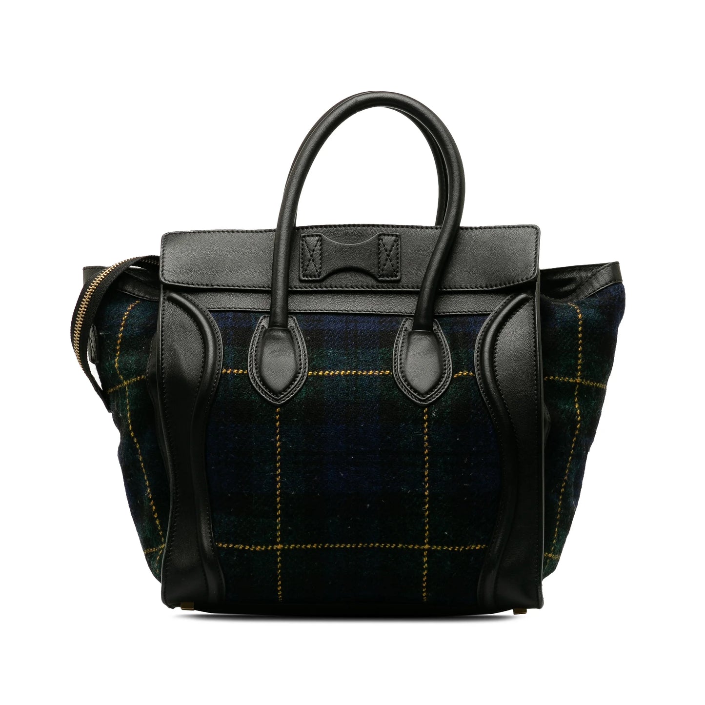 Authenticated Tote Celine Tote Unisex Wool Blue Fabric Tartan Mini (Good) Bag Pre-Owned Luggage