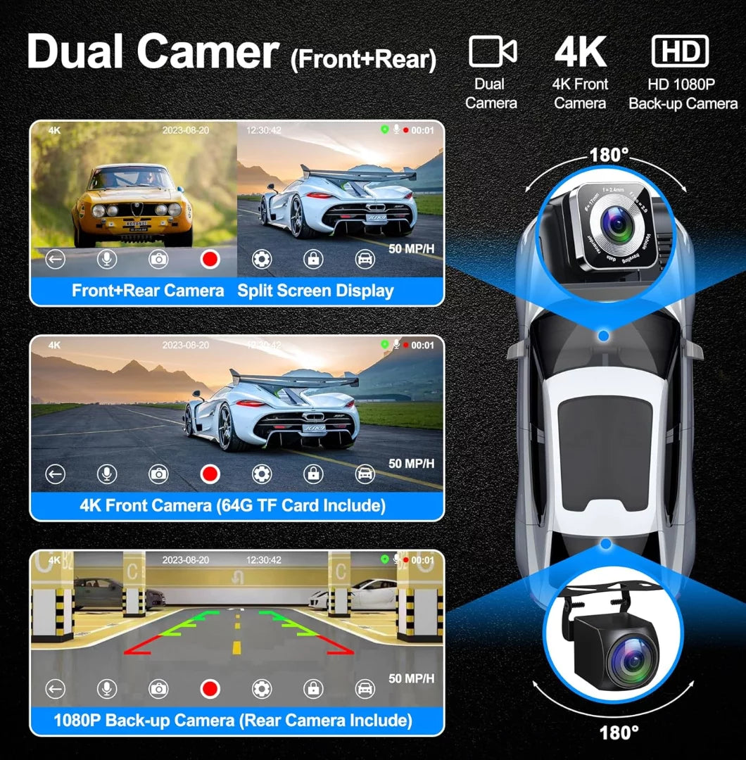 Wireless Inch Back-up with 4K Support Carplay& Car Android Camera Bluetooth/Siri/Google/GPS/Mirror-Link Touchscreen IPS Auto Dashcam and Screen,10.26 HD Portable