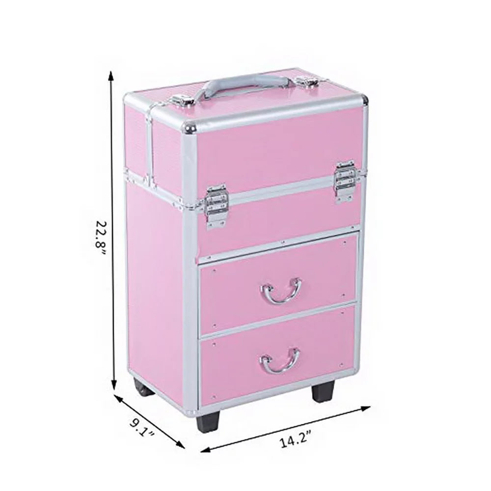 Train Makeup Wheels Tier 4 Rolling with Cosmetic Pink Cosmetic Lockable Cases, Women, Extendable Makeup Rolling for Organizer Trays, Case Cosmetic WRWQ852 Case