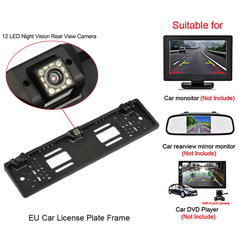 Reversing LED Dcenta View Frame 12 Sensor System Camera Plate Parking Backup License European Rear Camera with