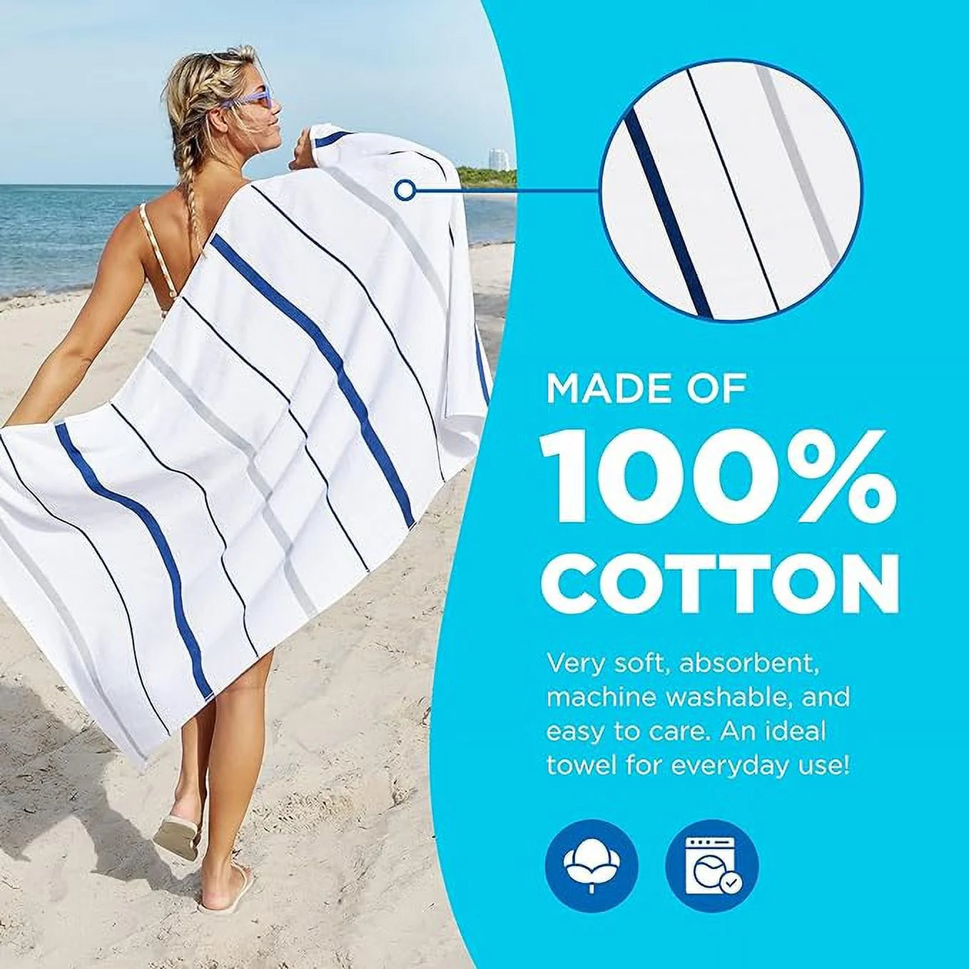 (Navy) Hotel Kaufman X - Towels - GSM Stripes of Pool - Towels Beach 4 Luxury - Terry 60in Pcs Set 30in 4-Pack - Sailor Horizontal 400